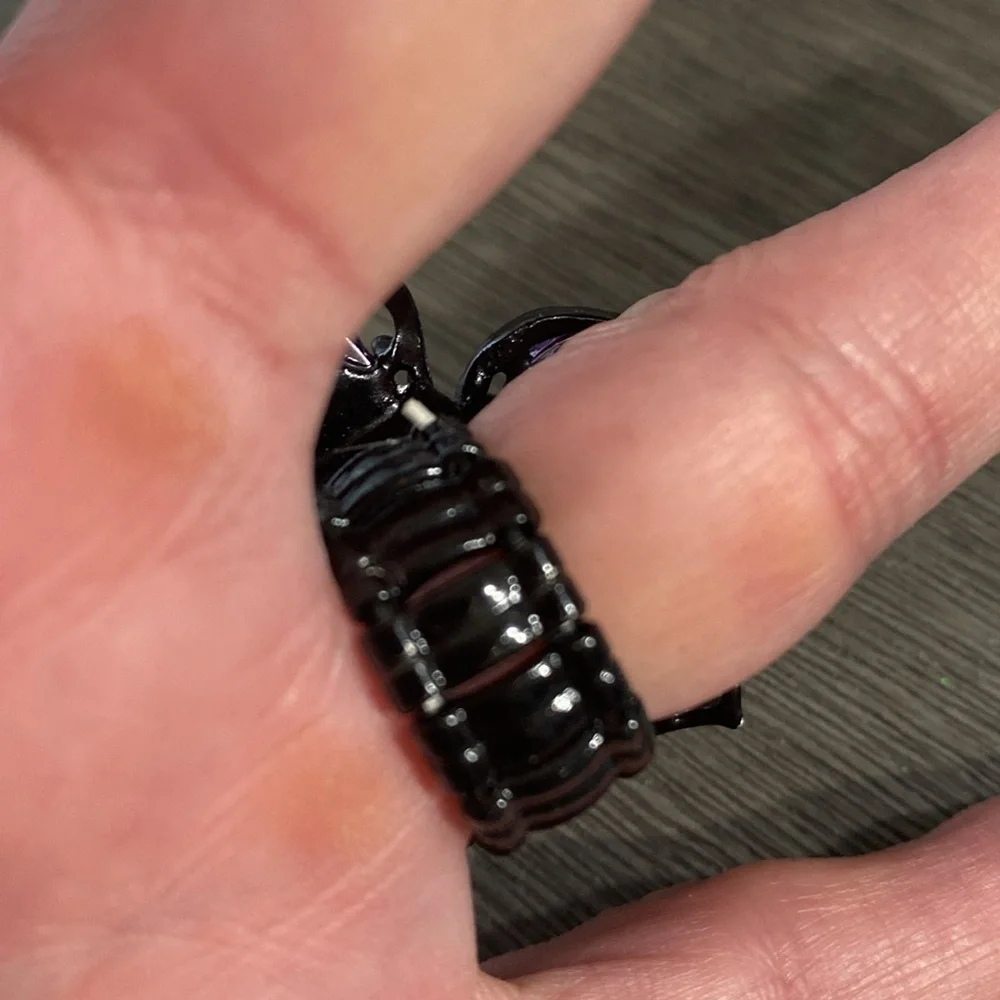 Purple Stones Black Flower Stretch Band Ring New - Picture 8 of 10